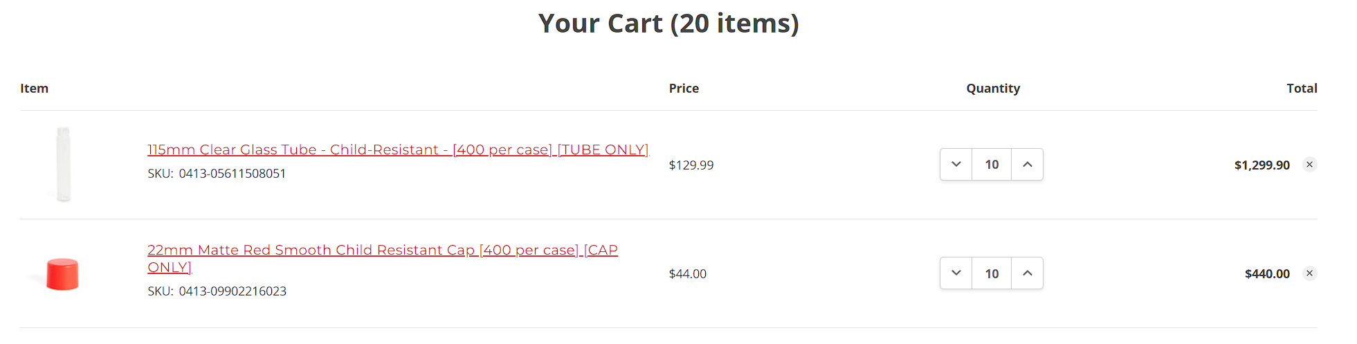 Products added on cart page